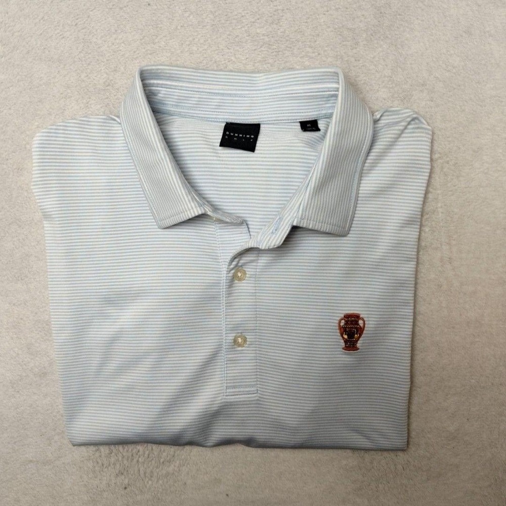 Dunning Golf Polo Shirt Men XL Blue Striped Golf Performance Short Sleeve Naples